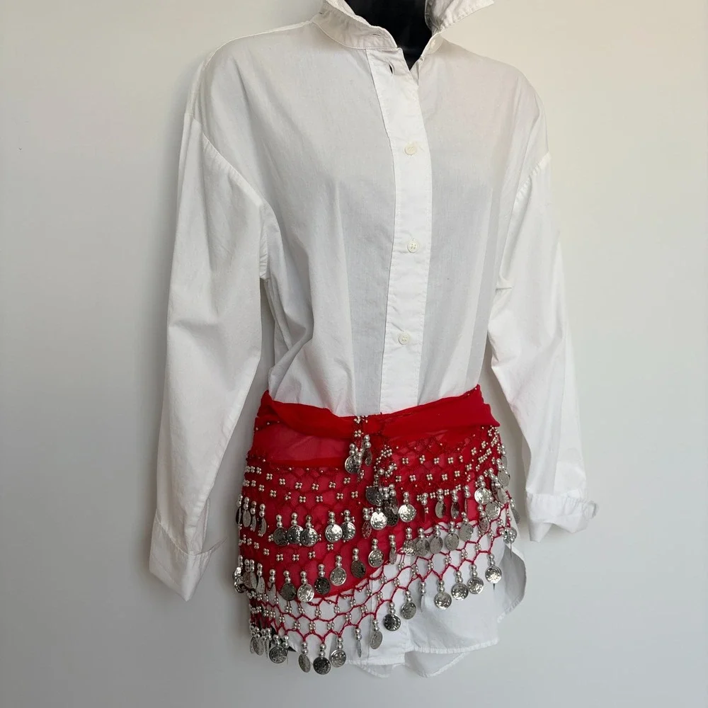Vintage Belly Dance Hip Scarf Coin Belt One Size Red